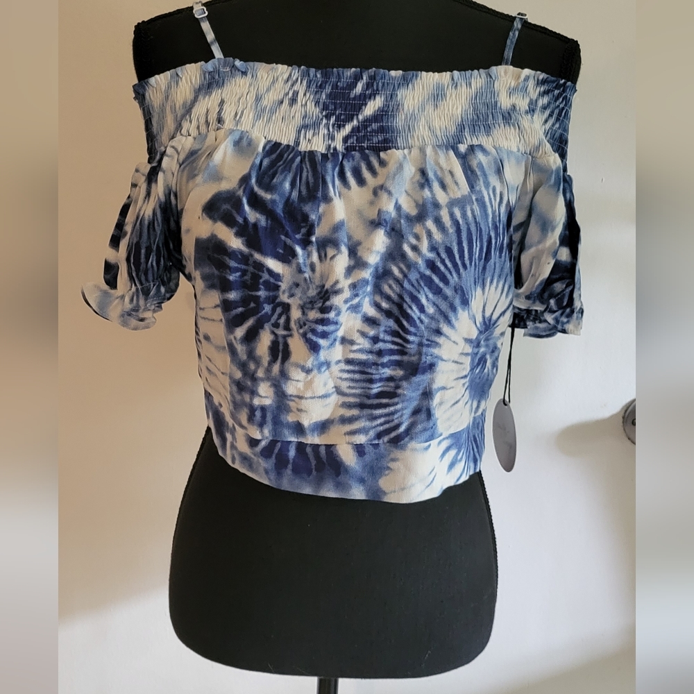 NWT Milk & Honey blue and white tie dye off the shoulder top size medium